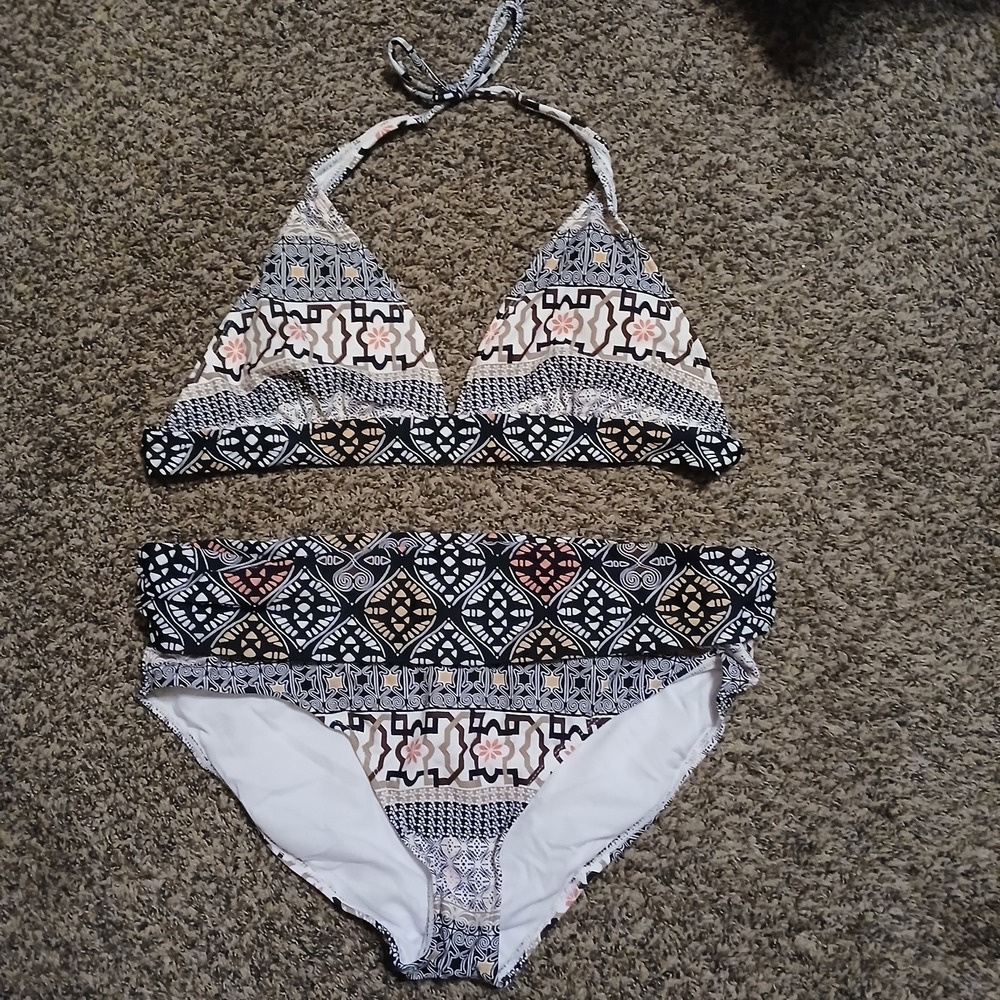 Faded Glory Bikini Swimsuit Mix Sizes Large Medium Black White Abstract